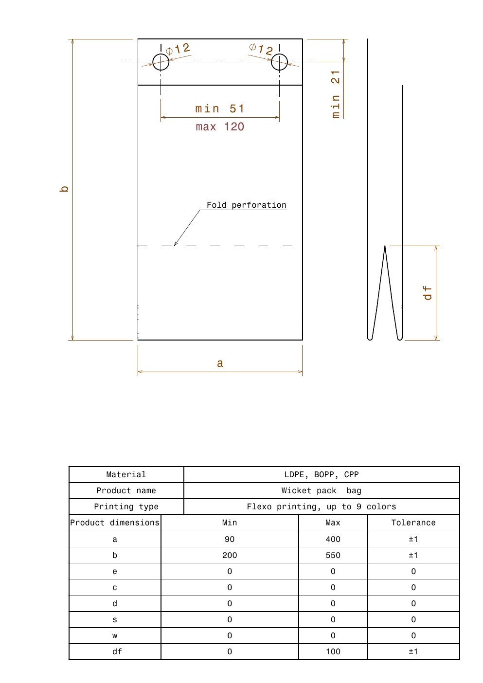 Technical drawing preview for Wicket Pack Bag
