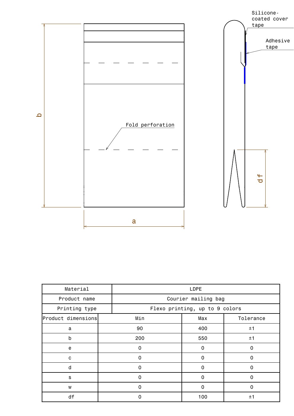 Technical drawing preview for Courier Mailing Bag